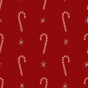 Retro Candy Canes and Sparkles  on Deep Red 