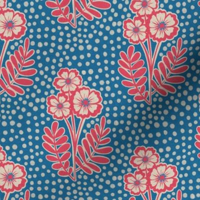 Red an blue block print style flowers