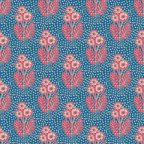 Red an blue block print style flowers