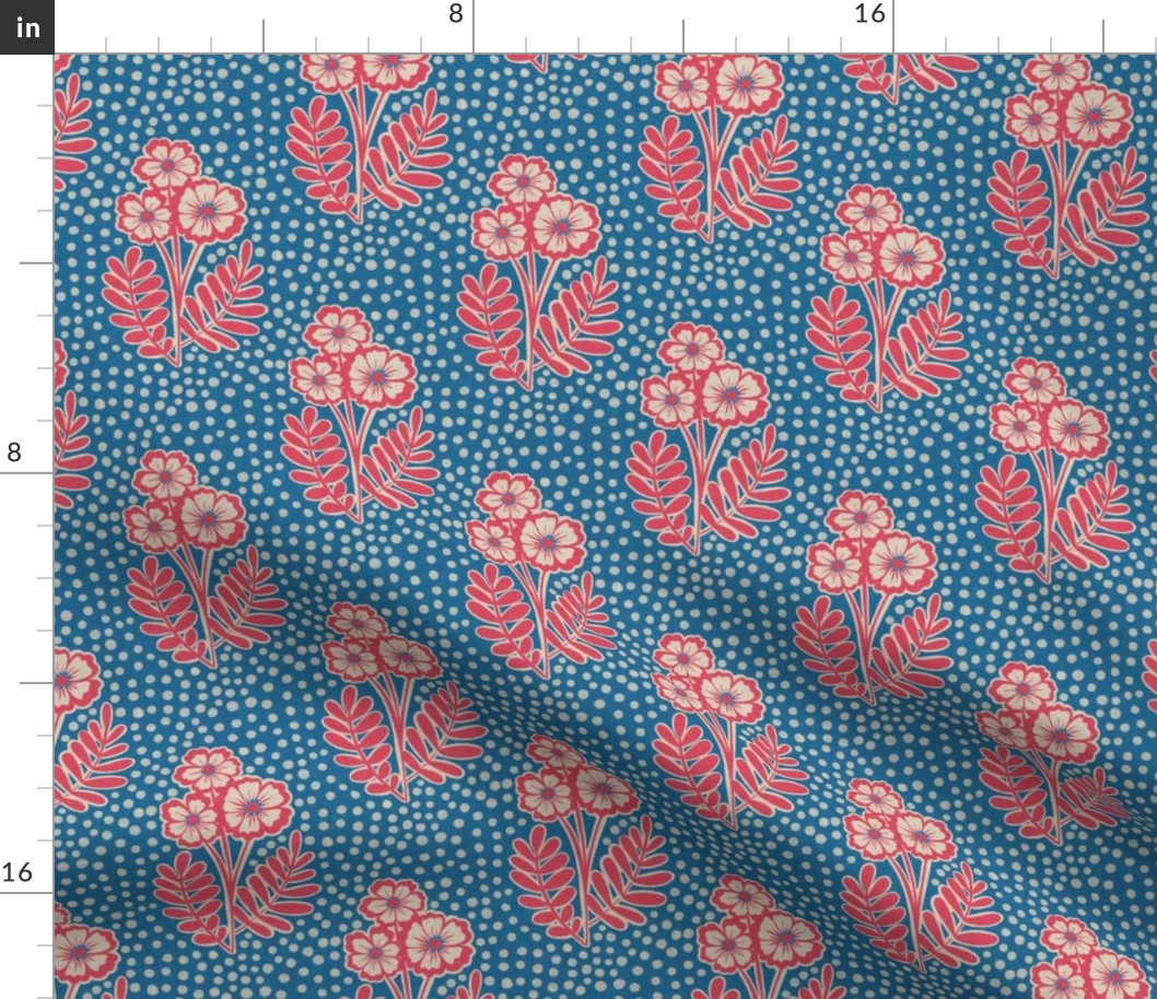 Red an blue block print style flowers