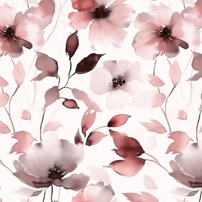 Loose Abstract Watercolor Floral Pattern In Blush Burgundy Smaller Scale