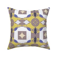 Geometric Tiled Swan Reflection - Fawn, yellow, blue and light grey - Large