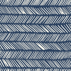 Large // Wonky Herringbone Chevron: Hand-Painted Geometric Boho Lines - Navy Blue 