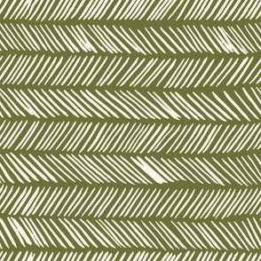 Large // Wonky Herringbone Chevron: Hand-Painted Geometric Boho Lines - Olive Green 