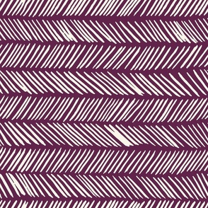 Large // Wonky Herringbone Chevron: Hand-Painted Geometric Boho Lines - Plum Purple