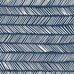 Medium // Wonky Herringbone Chevron: Hand-Painted Geometric Boho Lines - Navy Blue 