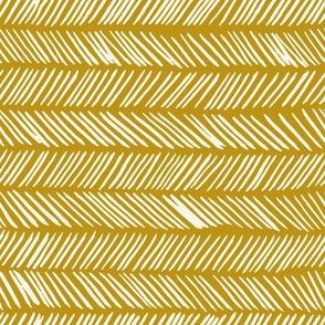Large // Wonky Herringbone Chevron: Hand-Painted Geometric Boho Lines - Mustard Yellow 