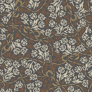 Meadow florals bundled with twine in brown gray. Large scale