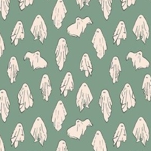 Sheet ghosts, halloween fabric boho - cream on sage
