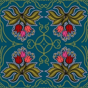 Tulips Bunch_on Teal D_LARGE_14x14_(wallpaper 12x12)