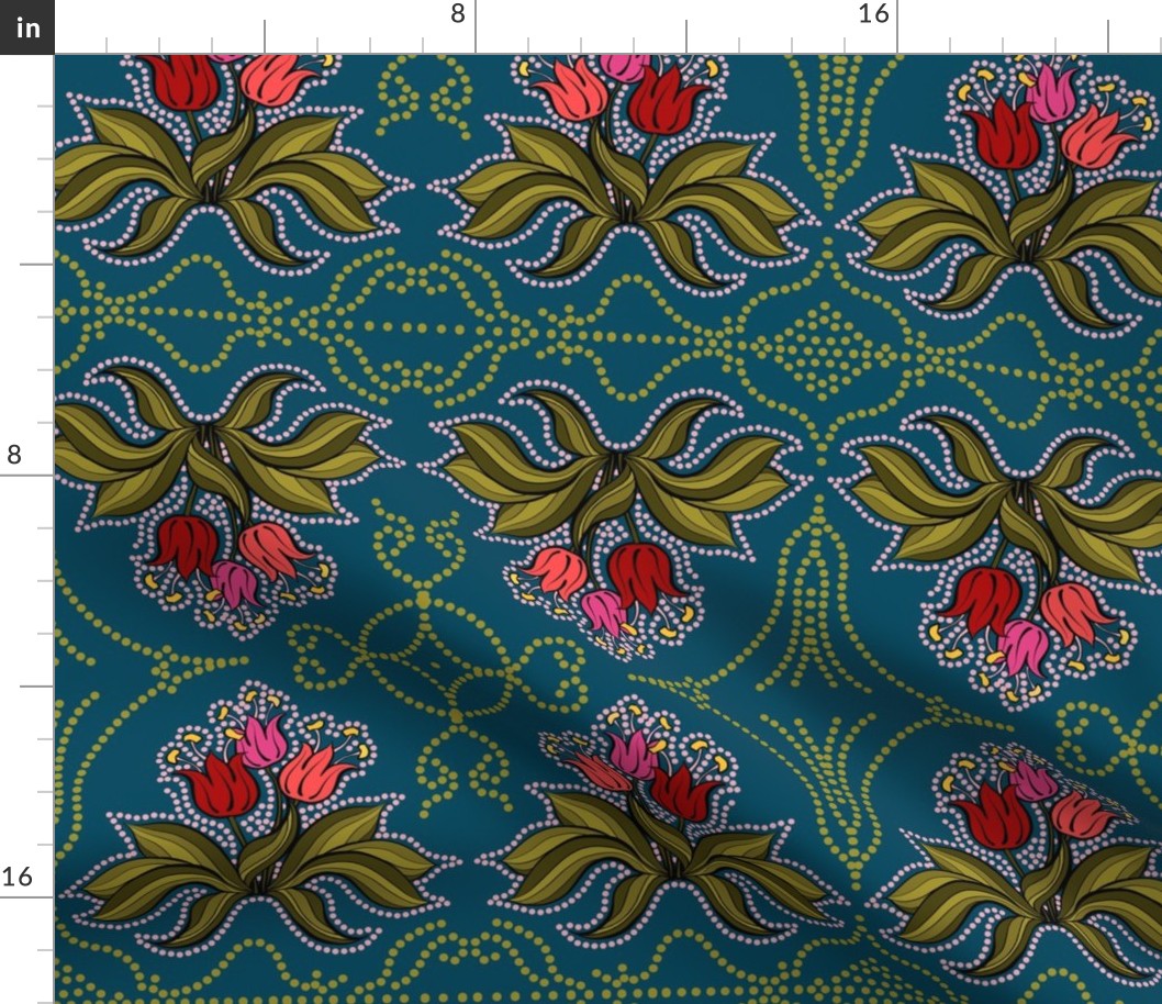 Tulips Bunch_on Teal D_LARGE_14x14_(wallpaper 12x12)