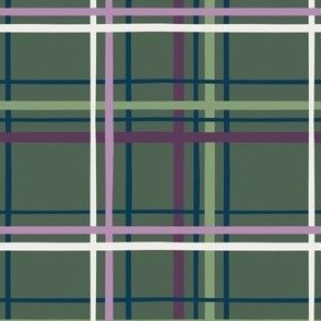 Moss Green Plaid Stripes with purple, blue and creamy white stripes