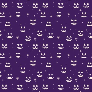 Jack O Lantern faces, boho, cream on grape purple