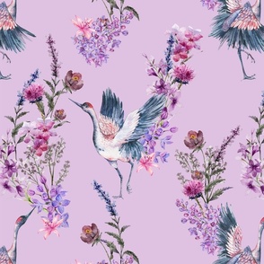 Cranes and Lavender - Medium Version
