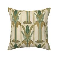 Art Deco Palms with Gold "Foil" (Med) - Bronze & Brown & Green & Cream