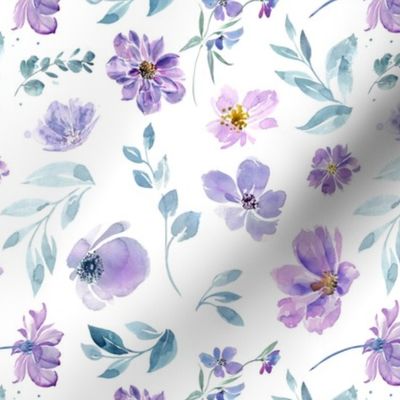 Purple Watercolor Floral on White