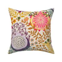 Retro Tropical Fruits // large // gold, purple, fuchsia, vines