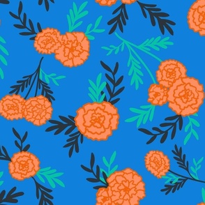 blue and orange marigold floral