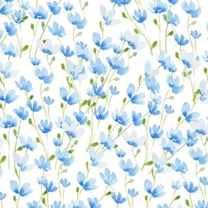 Blue Wildflowers Watercolor Fabric