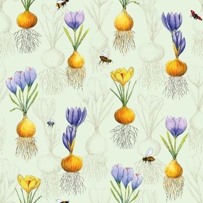 Crocuses and Bugs Watercolor Spring Floral Pattern