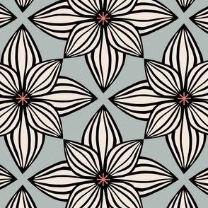 Geometric leafy floral--light blue and white (Large)