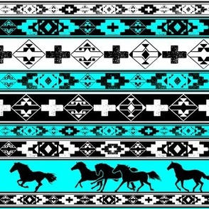 Western American Indian Horses Blanket-turquoise2