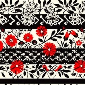 Red Black and White Floral