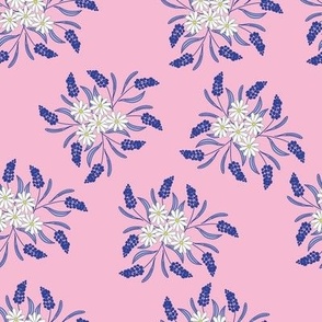 Navy Blue Flowers and Daisies on Pink