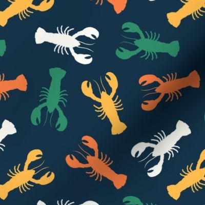 lobsters - multi green/orange on navy - LAD23