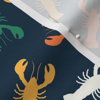 lobsters - multi green/orange on navy - LAD23