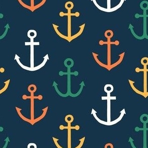 Anchors - multi on dark blue - Nautical - LAD23