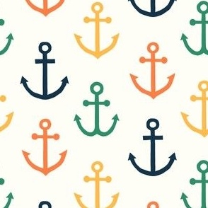 Anchors - multi on cream - Nautical - LAD23