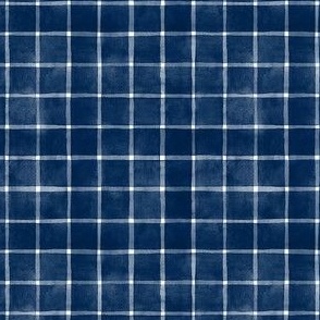 Navy Blue Window pane Check Gingham - Ditsy Scale - Dark Blue Midnight