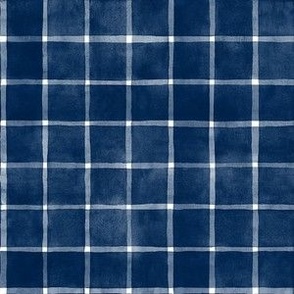 Navy Blue Window pane Check Gingham - Small Scale - Dark Blue Midnight