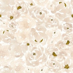 Small - Blush Hand painted Watercolour Florals - Cream Roses, Peonies Blooms - Compacted - White - 7x7 fabric // 24x24 wallpaper