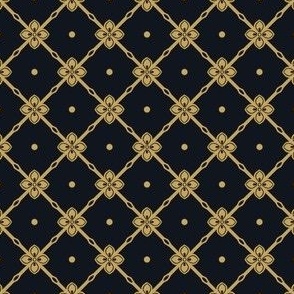 Antique gold diagonal garden trellis with simple geometric flower on  charcoal grey