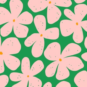 Groovy flowers in green and pink - large scale