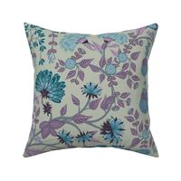 Garden Intertwined Purple blue on Grey green (Medium 24 inch repeat fabric and wallpaper)