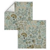 Garden Intertwined Blue grey on Grey green 24 inch repeat fabric and wallpaper 