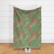 Garden Intertwined Pinks on green (Medium 24 inch repeat fabric and wallpaper)