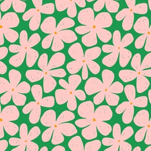 Groovy flowers in green and pink - medium scale