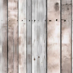 Vertical Narrow Planks of Barnwood White Brown Aged Distressed Wallpaper