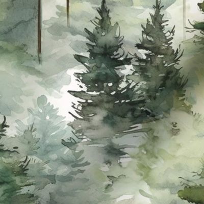 Dreamy Watercolor Evergreen Conifer Pine Trees Forest Medium  - Cabin Lodge Outdoors Inspired