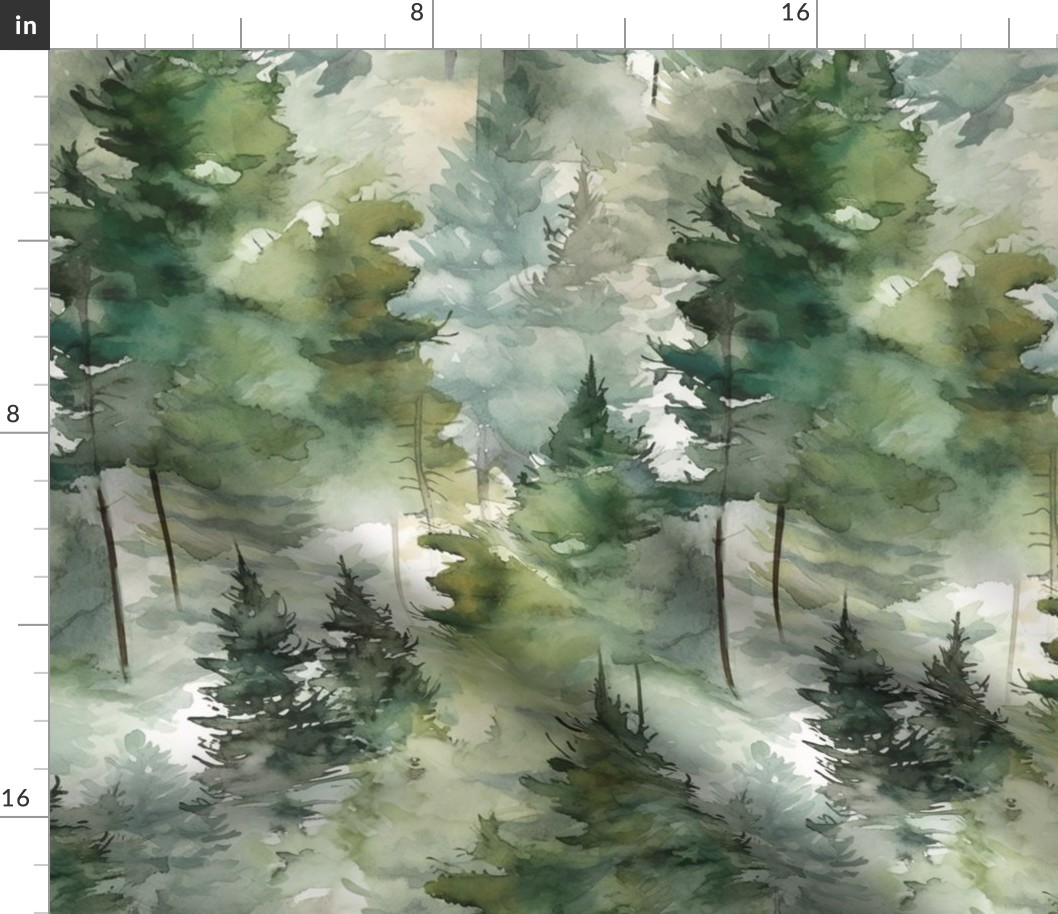 Dreamy Watercolor Evergreen Conifer Pine Trees Forest Medium  - Cabin Lodge Outdoors Inspired