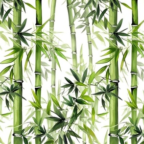 Tall Watercolored Bamboo Jungle Simple on White Wallpaper