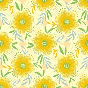 70s Scandi floral bright yellow 