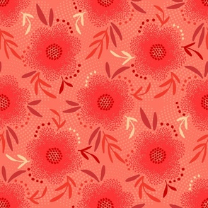 70s Scandi floral red vermilion