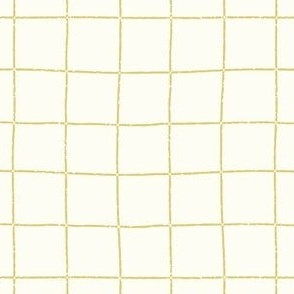 Hand-drawn Windowpane Check - Muted Gold Yellow on Soft Cream || Textured Grid 