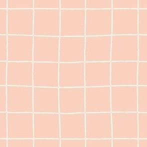 Hand-drawn Windowpane Check - Salmon Pink || Textured Grid 