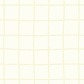 Hand-drawn Windowpane Check - Butter Yellow on Soft Cream || Textured Grid 
